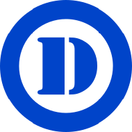 DNC VMFC logo - blue stencil font uppercase "D" inside blue circle